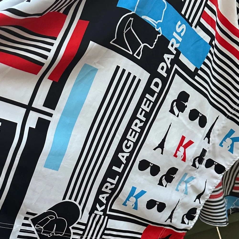 Karl Lagerfeld Black White Red Blue Graphic Panel Dress - Picture 11 of 11